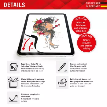 Displex TABLET PAPERSENSE iPad 10,9 inch(10.)/11 inch (2025)/Air 11 inch(2024/2025), noņemama rakstīšanas vai zīmēšanas plēve ar papīra sajūtu