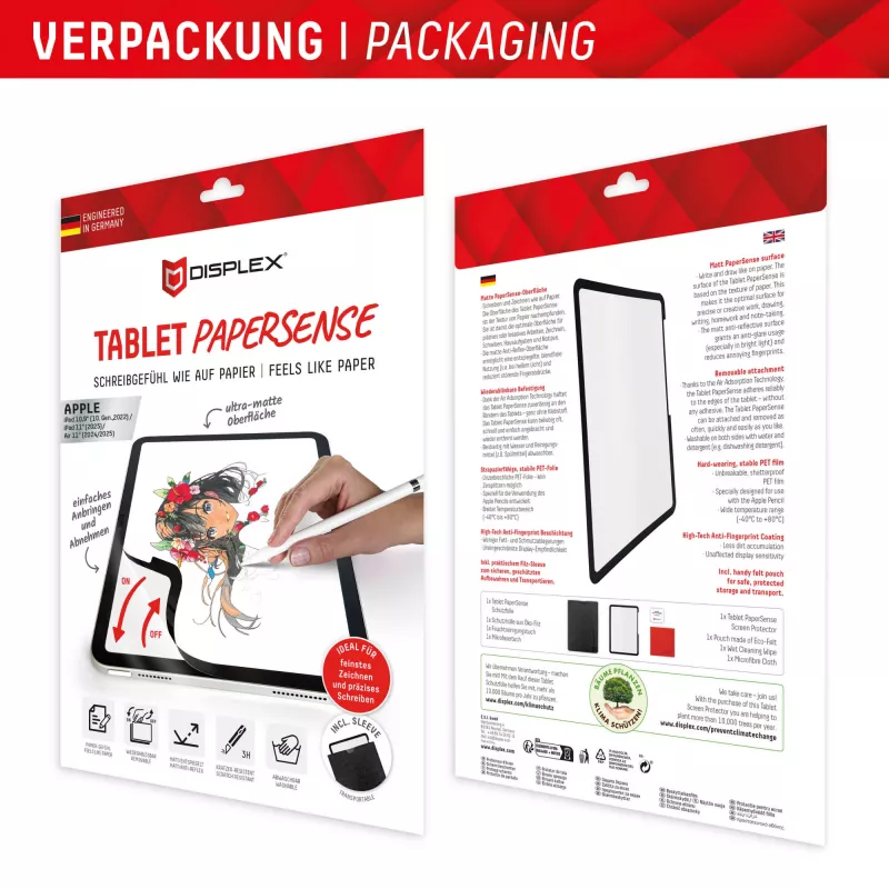 Displex TABLET PAPERSENSE iPad 10,9 inch(10.)/11 inch (2025)/Air 11 inch(2024/2025), noņemama rakstīšanas vai zīmēšanas plēve ar papīra sajūtu