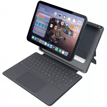 ASTAR DEQSTER Smart Rugged Touch Plus tastatūra iPad 10.9 collu — QWERTZ vācu, mehāniskie slēdži, Smart Connector doks, pelēka