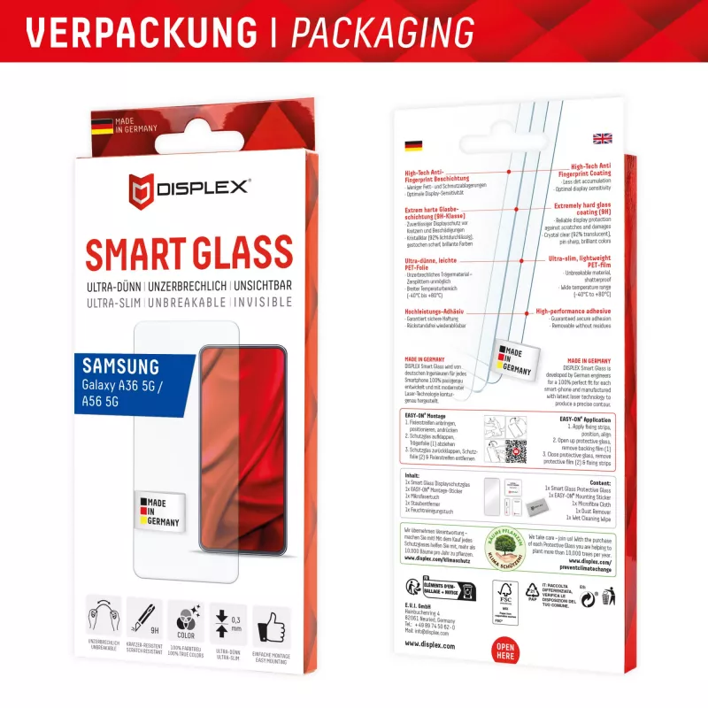 Displex Smart Glass (9H) Samsung Galaxy A36/A56, montāžas uzlīme, nesalaužams