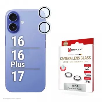 Displex Premium Camera Lens Glass, iPhone 16/16 Plus/17, 10H, Single Rings, DLC, caurspīdīgs, Quick Mount