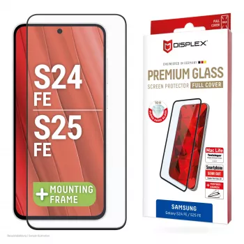 Displex Premium ekrāna aizsargstikls (Pilns pārklājums, 10H) Samsung Galaxy S25 FE/S24 FE, EASY-ON® Eco montāžas rāmis