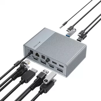 Targus HDG215-EUZ interfeisa centrmezgls USB 3.2 Gen 2 (3.1 Gen 2) Type-C Sudrabs
