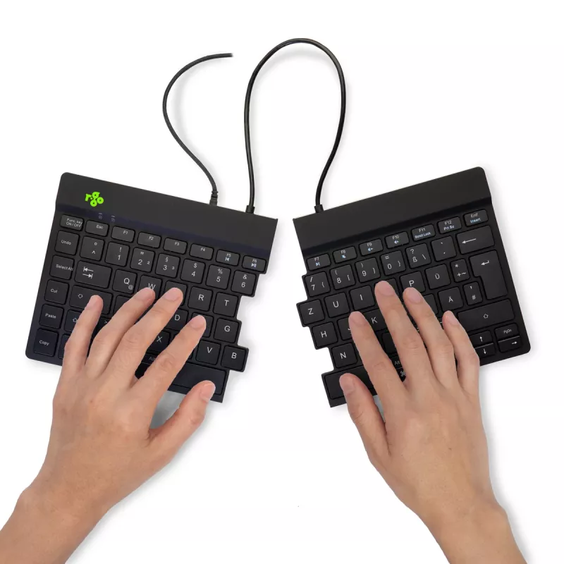 R-Go Tools ergonomiskā tastatūra R-Go Split Break v2 ar pārtraukuma programmatūru, ergonomiska sadalīta tastatūra, QWERTZ (DE), vadu, melna