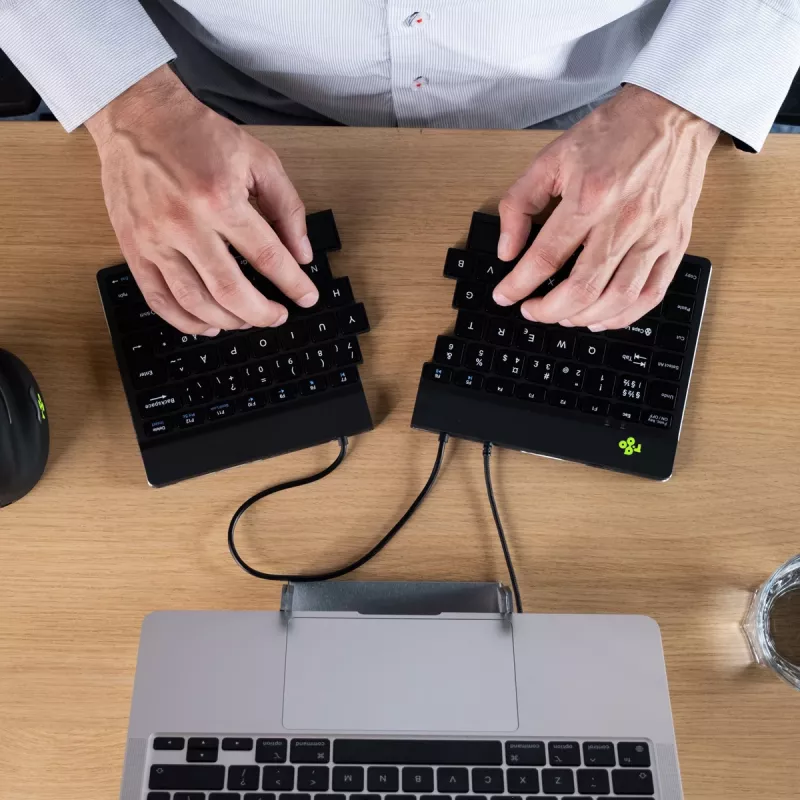 R-Go Tools ergonomiskā tastatūra R-Go Split Break v2 ar pārtraukuma programmatūru, ergonomiska sadalīta tastatūra, QWERTZ (DE), vadu, melna