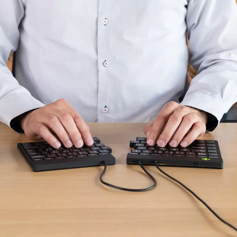 R-Go Tools ergonomiskā tastatūra R-Go Split Break v2 ar pārtraukuma programmatūru, ergonomiska sadalīta tastatūra, QWERTZ (DE), vadu, melna