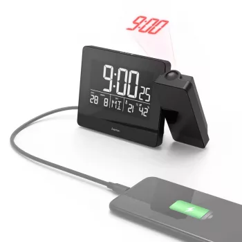 Hama Plus Charge digitālais modinātājpulkstenis ar projekciju Melns