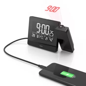 Hama Plus Charge digitālais modinātājpulkstenis ar projekciju Melns