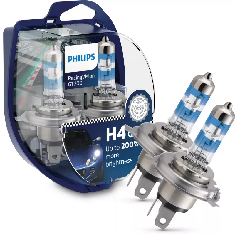 Philips RacingVision GT200 12342RGTS2 augstas veiktspējas halogēna spuldze, H4, 60 W, 12 V, 3600 K, 2 gab.