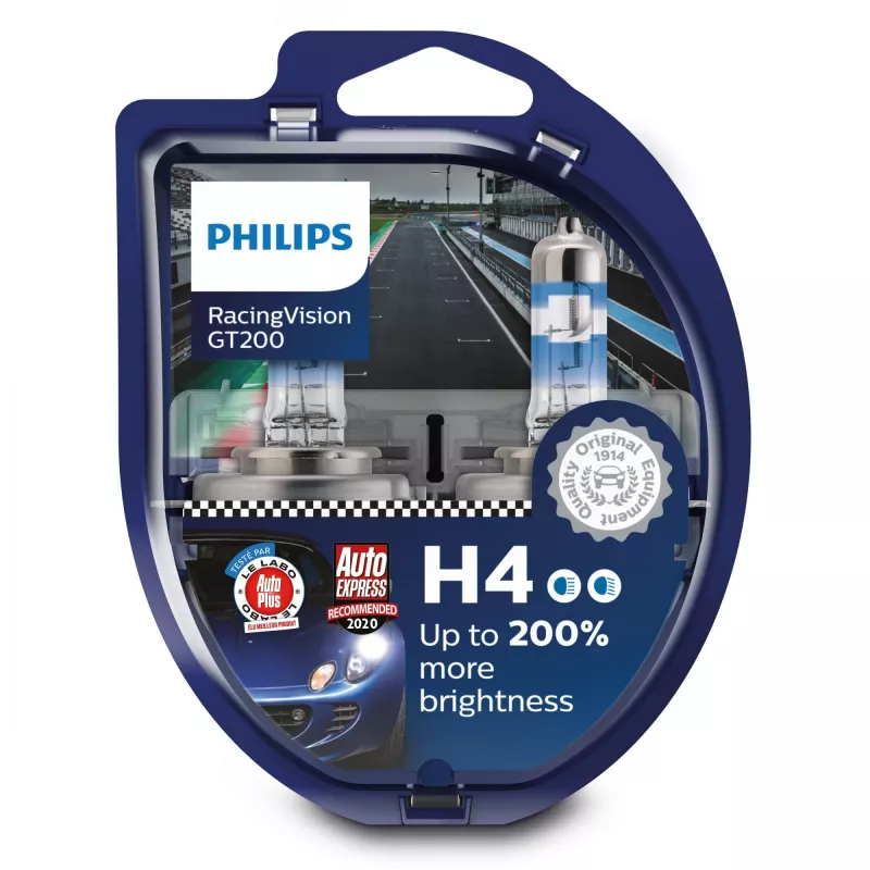 Philips RacingVision GT200 12342RGTS2 augstas veiktspējas halogēna spuldze, H4, 60 W, 12 V, 3600 K, 2 gab.