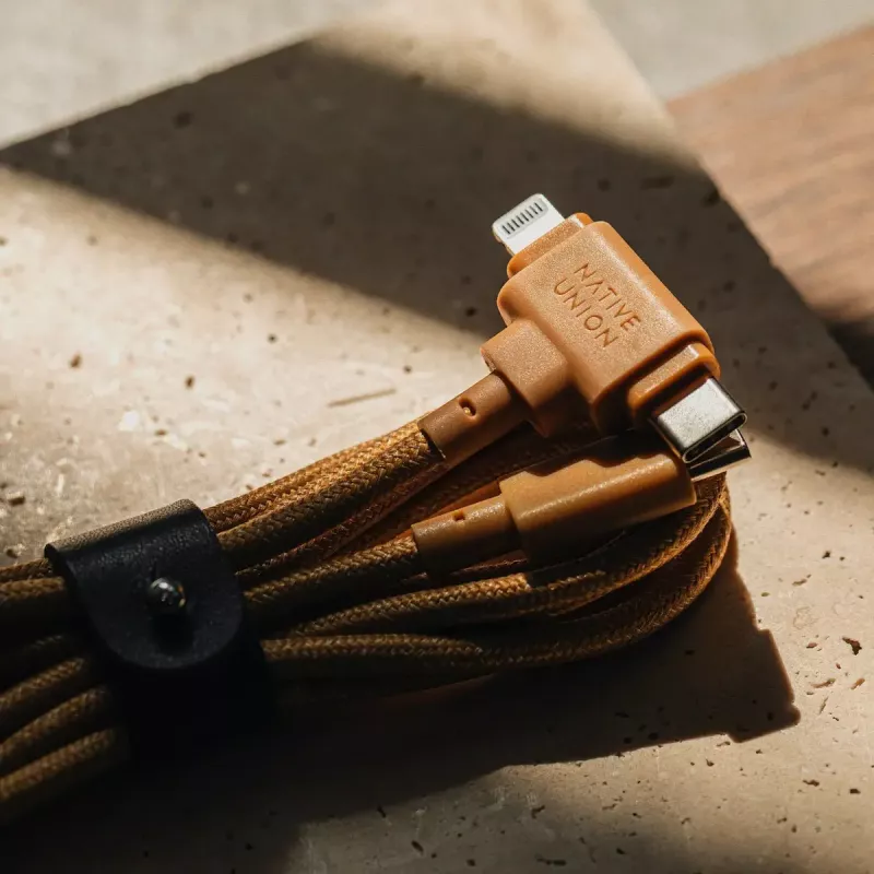 USB kabelis Native Union Belt Cable Duo 1,5 m USB-C uz USB-C/Lightning Dzeltena