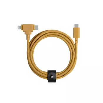 USB kabelis Native Union Belt Cable Duo 1,5 m USB-C uz USB-C/Lightning Dzeltena