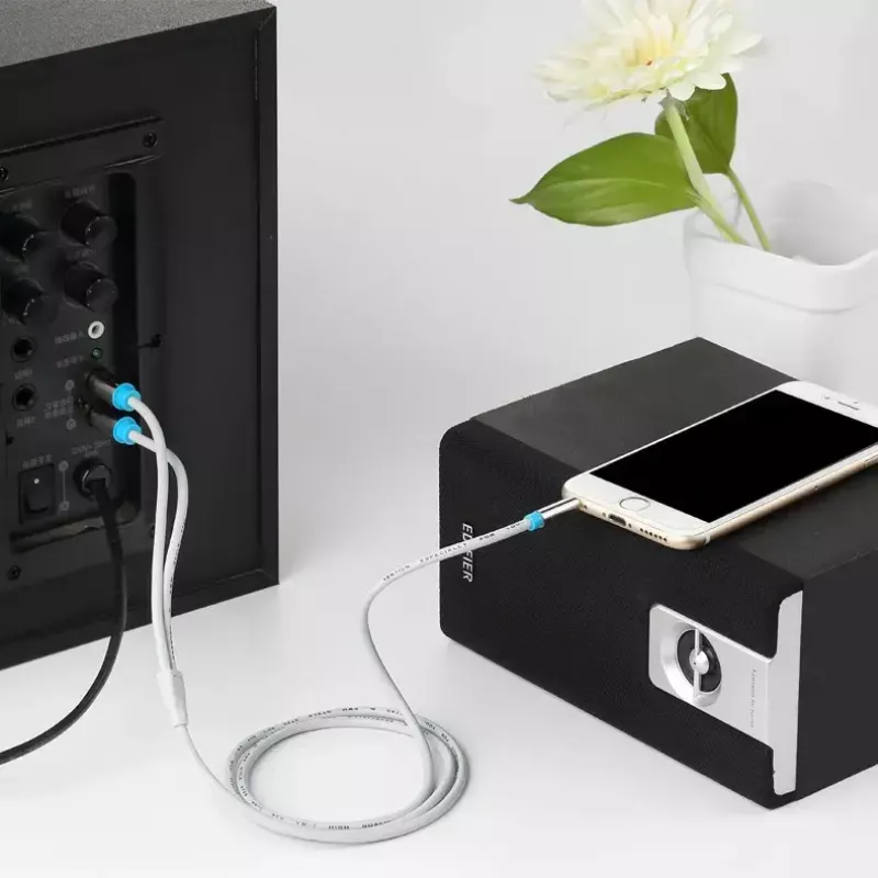 Audio kabelis Vention BCFBJ 2 x RCA uz 3.5 mm mini-jack, 5 m, melns, apzeltīti kontakti, PVC apvalks