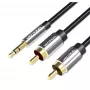 Audio kabelis Vention BCFBJ 2 x RCA uz 3.5 mm mini-jack, 5 m, melns, apzeltīti kontakti, PVC apvalks