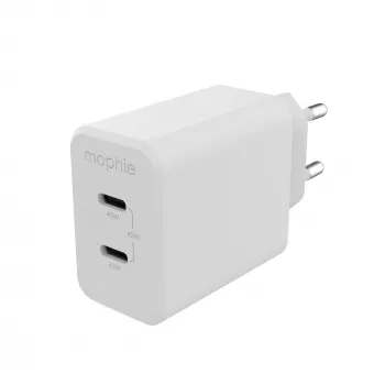 mophie Accessories sienas lādētājs USB-C PD DUAL 45W GaN balts EU (2xUSB-C)