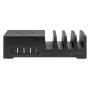 Manhattan uzlādes stacija ar bezvadu uzlādes paliktni (noņemams), 1x bezvadu, 1x USB-C un 4x USB-A porti, Bezvadu izeja: 2A, USB-C izeja: 3A, USB-A izejas: 1x 3A un 3x 2.4A max, Kabelis 1m, Melns (Strāvas kabelis: Euro 2-kontaktu spraudnis uz C7 8-figūras