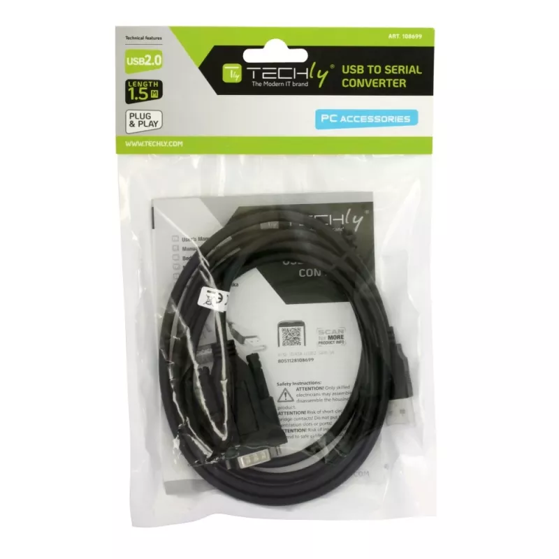 Seriālais kabelis Techly IDATA-USB2-SER-1 Melns 1.5m USB Type-A DB-9