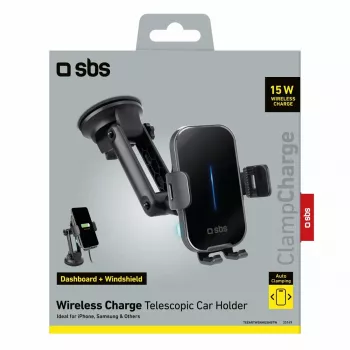 Aktīvs auto telefona turētājs SBS Mobile TESUPEXTWIR15W ar bezvadu uzlādi, melns
