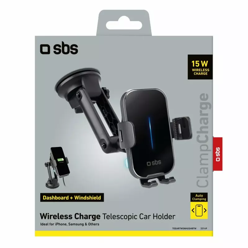 Aktīvs auto telefona turētājs SBS Mobile TESUPEXTWIR15W ar bezvadu uzlādi, melns