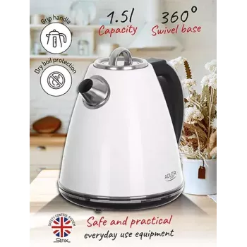 Elektriskā tējkanna Adler AD 1343 1.7L 2200W Balta