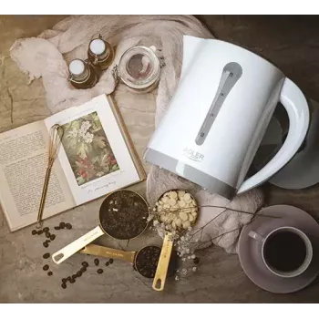 Elektriskā tējkanna Adler AD 1244 — 2,5 L, 2200 W, balta, slēptais sildelements