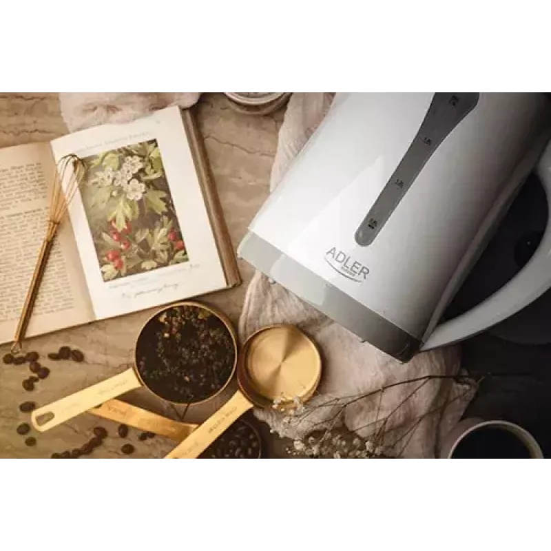 Elektriskā tējkanna Adler AD 1244 — 2,5 L, 2200 W, balta, slēptais sildelements
