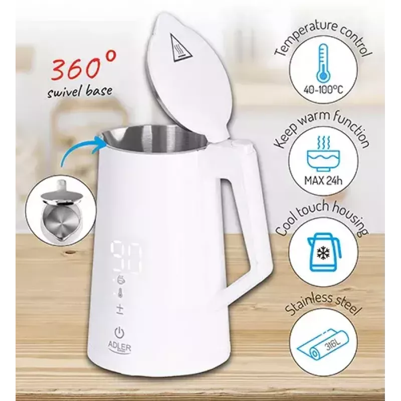 Elektriskā tējkanna Adler 1.7 L 1850 W Balta