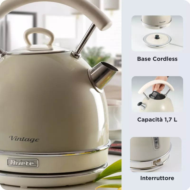 Ariete 2877 Kettle Vintage, 1,7L, bezvadu, bēšs