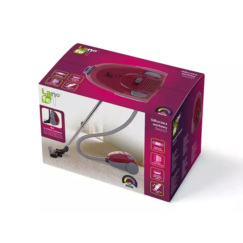 Putekļsūcējs LAFE 46412 — sausā tīrīšana, 800 W, teleskopiskā caurule, 6 m darbības rādiuss, bordo