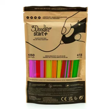 3DOODLER Start+ 3D pildījuma diegu komplekts 250 gab., 2.5 mm, kompostējami fluorescējoši neonkrāsas (sarkana, oranža, zaļa, dzeltena, rozā)