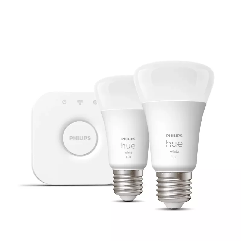 Philips Hue White Starter komplekts: 2 E27 viedās spuldzes (1100 lm), Bluetooth/Zigbee, balts, LED, E27, A60
