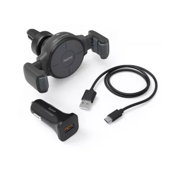 Hama FC10 Flex-Set viedtālruņa turētājs ar bezvadu lādētāju, antracīts, 10 W, cigarešu šķiltavai