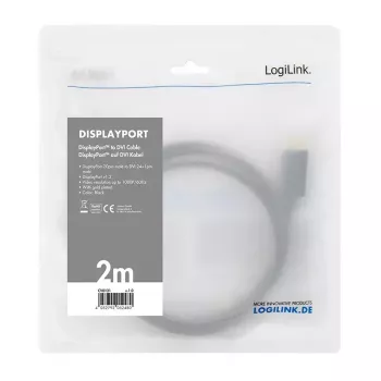 Video kabeļa adapteris LogiLink CV0130 1m DisplayPort DVI Melns