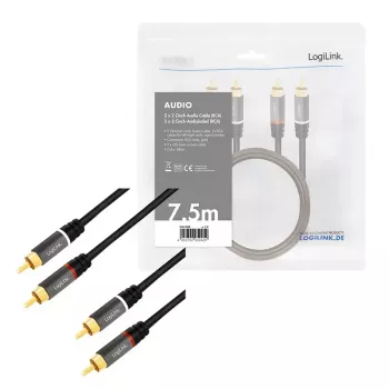 Audio kabelis LogiLink CA1208 7,5 m 2 x RCA Melns