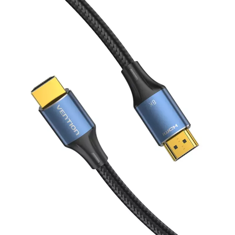 HDMI kabelis Vention 2.1 8K 2 m, pīts kokvilnas apvalks, 48 Gbit/s, 120 Hz, HDMI Type A vīriešu–vīriešu, zils