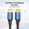 HDMI kabelis Vention 2.1 8K 2 m, pīts kokvilnas apvalks, 48 Gbit/s, 120 Hz, HDMI Type A vīriešu–vīriešu, zils