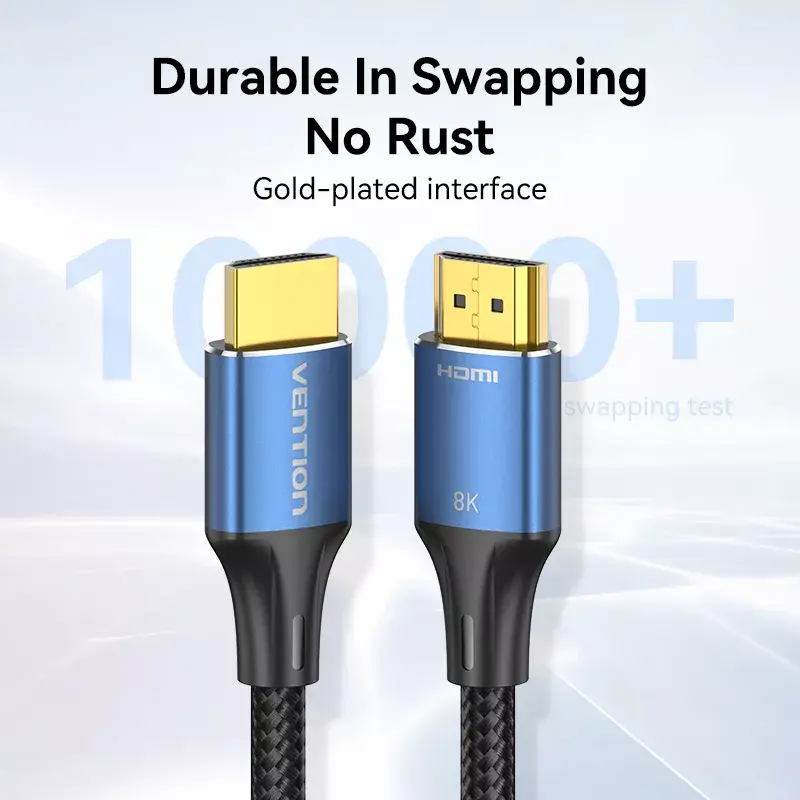 HDMI kabelis Vention 2.1 8K 2 m, pīts kokvilnas apvalks, 48 Gbit/s, 120 Hz, HDMI Type A vīriešu–vīriešu, zils