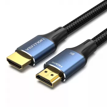 HDMI kabelis Vention 2.1 8K 2 m, pīts kokvilnas apvalks, 48 Gbit/s, 120 Hz, HDMI Type A vīriešu–vīriešu, zils