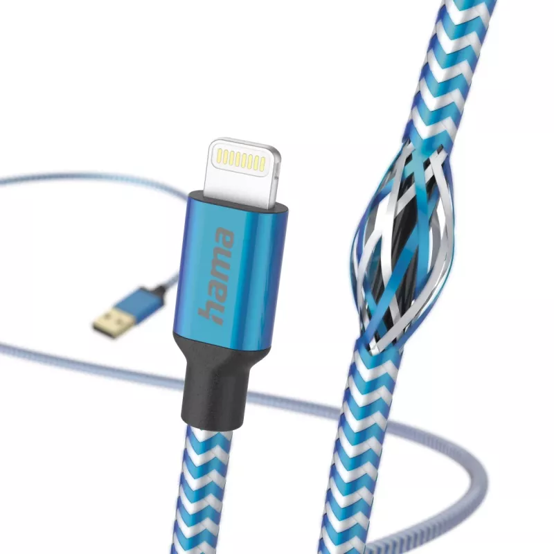 Kabelis Hama Reflective 1,5 m Zils Lightning uz USB A 2,4 A