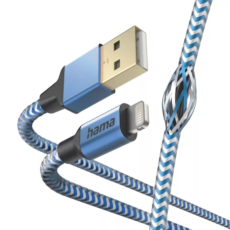 Kabelis Hama Reflective 1,5 m Zils Lightning uz USB A 2,4 A