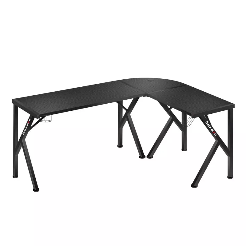 Stūra spēļu galds Huzaro Hero 6.3 Melns L-veida oglekļa šķiedras virsma 1540×1170×740 mm