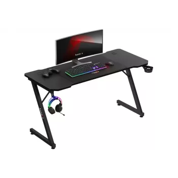 Ergonomiskais spēļu galds huzaro Hero 3.3 Melns — taisnstūra virsma 1400x600 mm, 740 mm augstums, 15 mm virsma