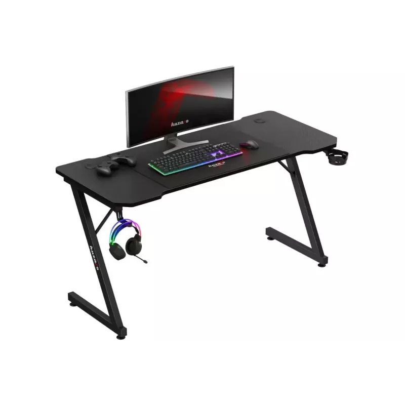 Ergonomiskais spēļu galds huzaro Hero 3.3 Melns — taisnstūra virsma 1400x600 mm, 740 mm augstums, 15 mm virsma