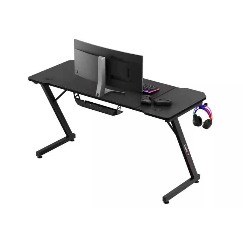 Ergonomiskais spēļu galds huzaro Hero 3.3 Melns — taisnstūra virsma 1400x600 mm, 740 mm augstums, 15 mm virsma