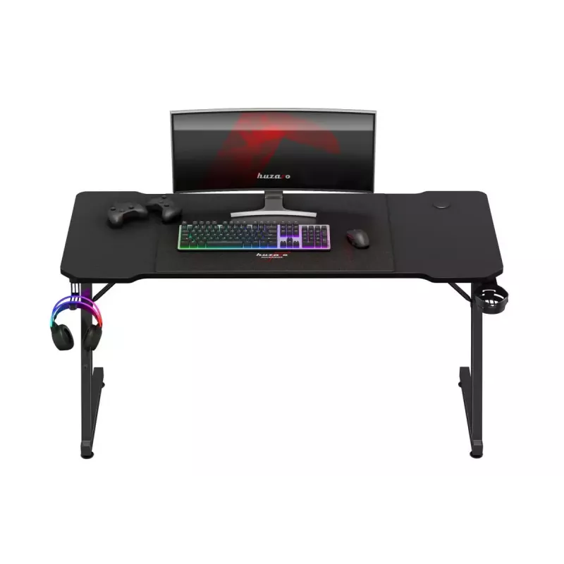 Ergonomiskais spēļu galds huzaro Hero 3.3 Melns — taisnstūra virsma 1400x600 mm, 740 mm augstums, 15 mm virsma