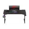 Gaming galds huzaro Hero 3.3 RGB — melns taisns galda virsmas 1400x600 mm, LED apgaismojums, krūzes turētājs, austiņu āķis