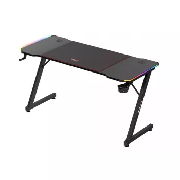 Gaming galds huzaro Hero 3.3 RGB — melns taisns galda virsmas 1400x600 mm, LED apgaismojums, krūzes turētājs, austiņu āķis