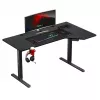 Spēļu galds huzaro Hero 9.1 Melns — L-veida MDF virsma, USB-C uzlāde, LED vadība, regulējams augstums 72–118 cm