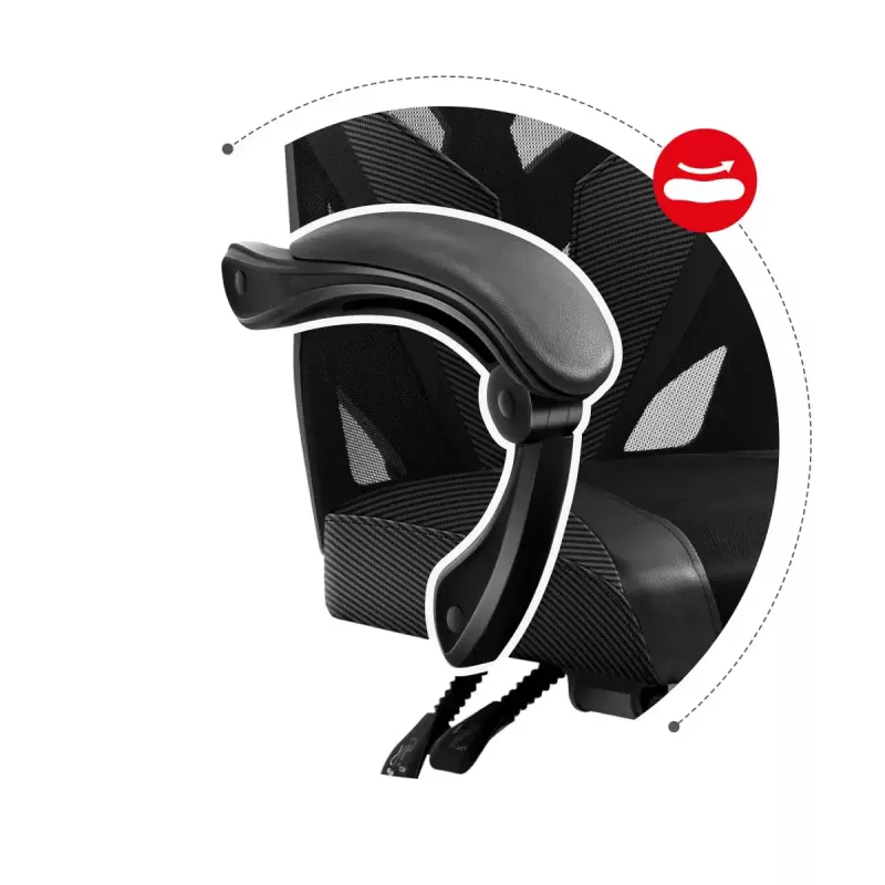 Spēļu krēsls Huzaro Combat 5.0 Mesh Seat Melns - elpojošs sieta sēdeklis, regulējams atzveltnes slīpums 90-140°, maks. slodze 140 kg, roku balsti, kāju balsts