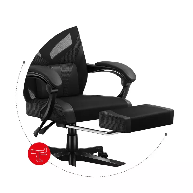 Spēļu krēsls Huzaro Combat 5.0 Mesh Seat Melns - elpojošs sieta sēdeklis, regulējams atzveltnes slīpums 90-140°, maks. slodze 140 kg, roku balsti, kāju balsts